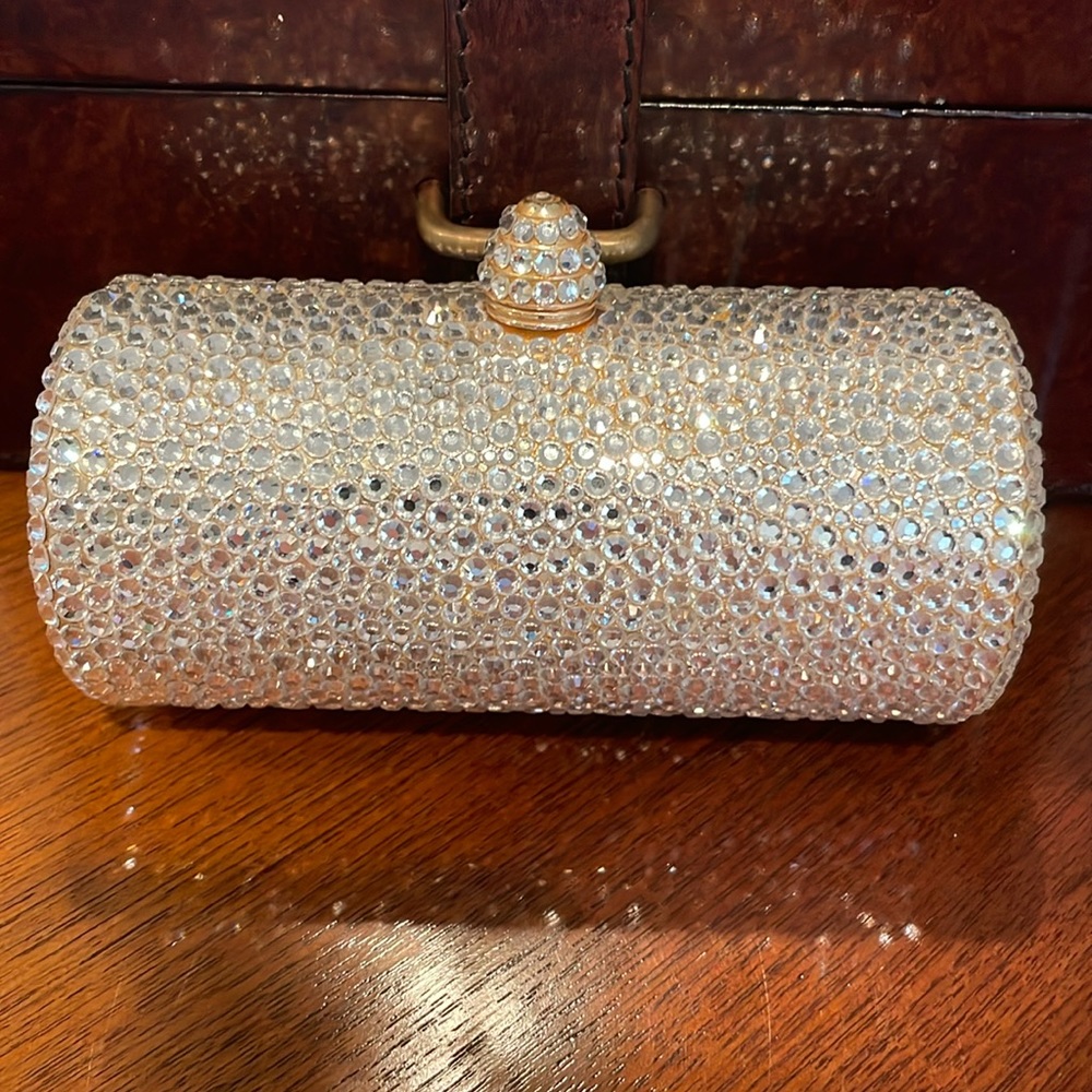 Round minaudière crystal rhinestone clutch cylinder shaped evening bag